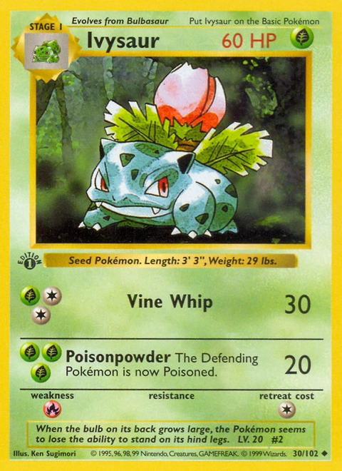 Ivysaur Pokémon card from Base, number 30 (1st Edition print)