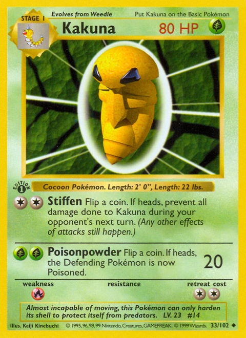 Kakuna Pokémon card from Base, number 33 (1st Edition print)