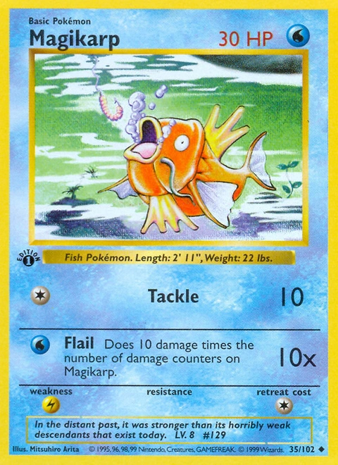 Magikarp Pokémon card from Base, number 35 (1st Edition print)