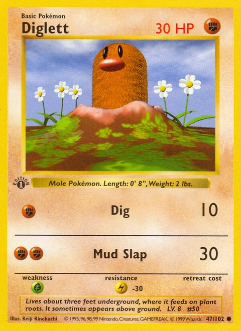 Diglett Pokémon card from Base, number 47 (1st Edition print)