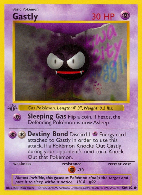 Gastly Pokémon card from Base, number 50 (1st Edition print)