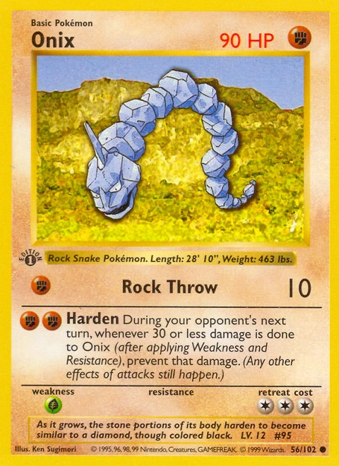 Onix Pokémon card from Base, number 56 (1st Edition print)