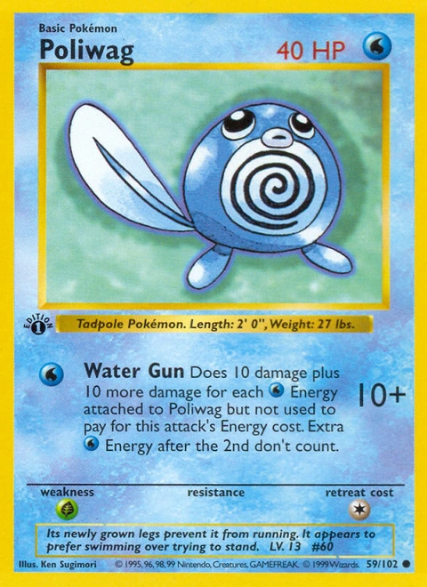 Poliwag Pokémon card from Base, number 59 (1st Edition print)