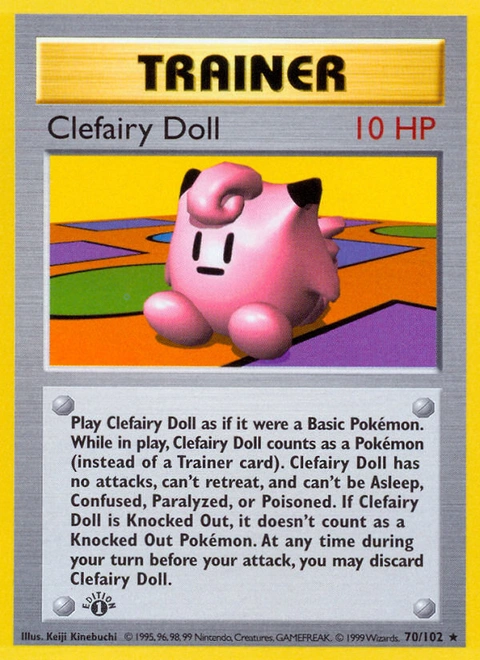 Clefairy Doll Pokémon card from Base, number 70 (1st Edition print)