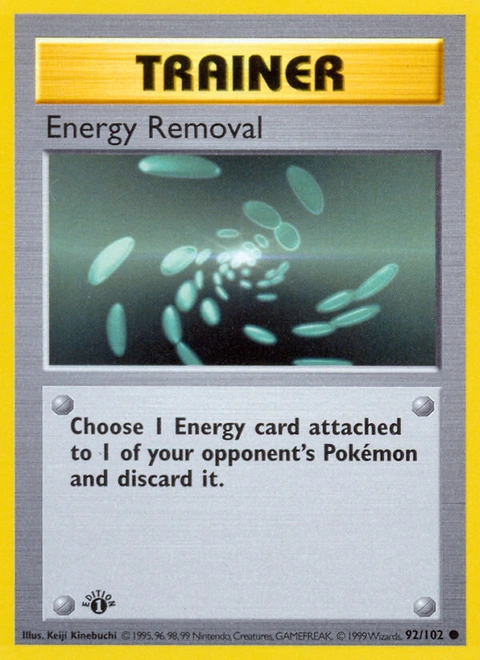 Energy Removal Pokémon card from Base, number 92 (1st Edition print)