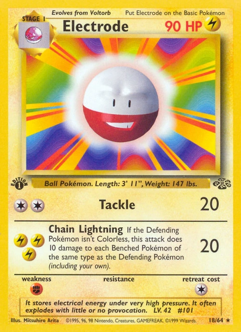 Electrode Pokémon card from Jungle, number 18 (1st Edition print)