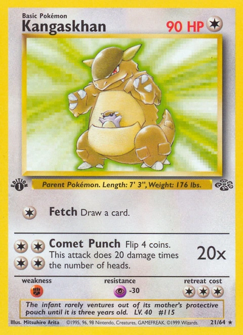 Kangaskhan Pokémon card from Jungle, number 21 (1st Edition print)
