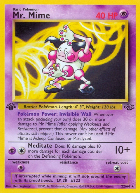 Mr. Mime Pokémon card from Jungle, number 22 (1st Edition print)