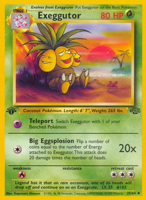 Exeggutor Pokémon card from Jungle, number 35 (1st Edition print)