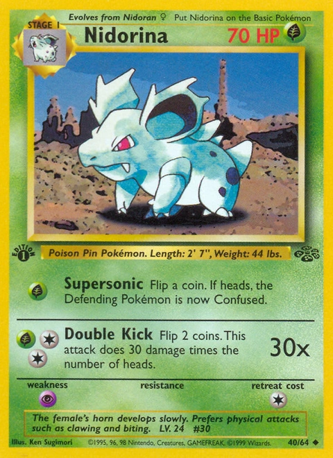Nidorina Pokémon card from Jungle, number 40 (1st Edition print)