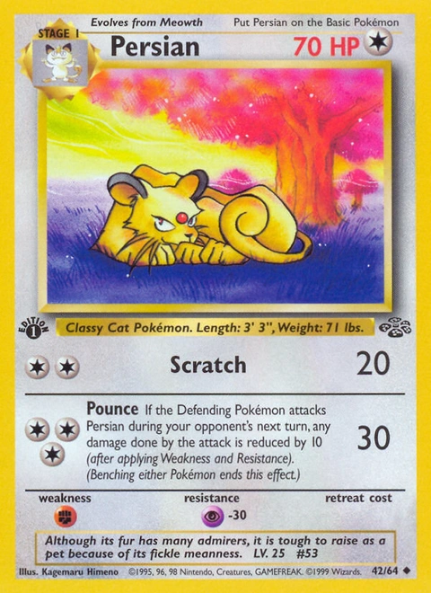 Persian Pokémon card from Jungle, number 42 (1st Edition print)