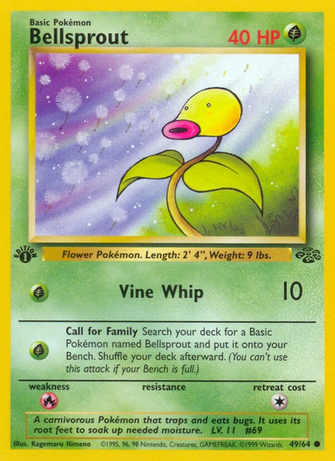 Bellsprout Pokémon card from Jungle, number 49 (1st Edition print)