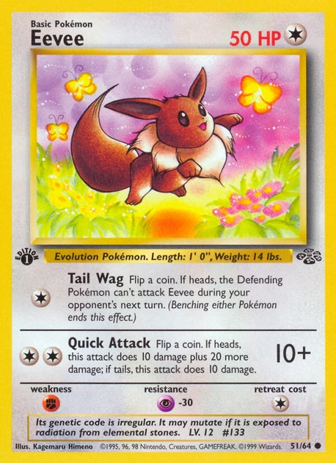 Eevee Pokémon card from Jungle, number 51 (1st Edition print)