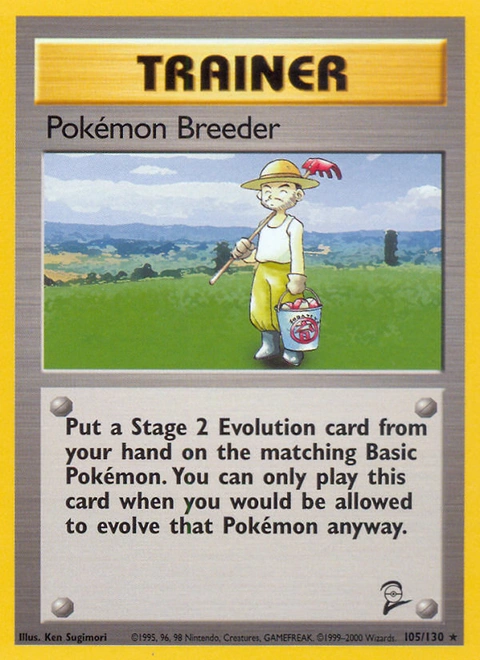 Pokémon Breeder Pokémon card from Base Set 2, number 105 (Unlimited print)