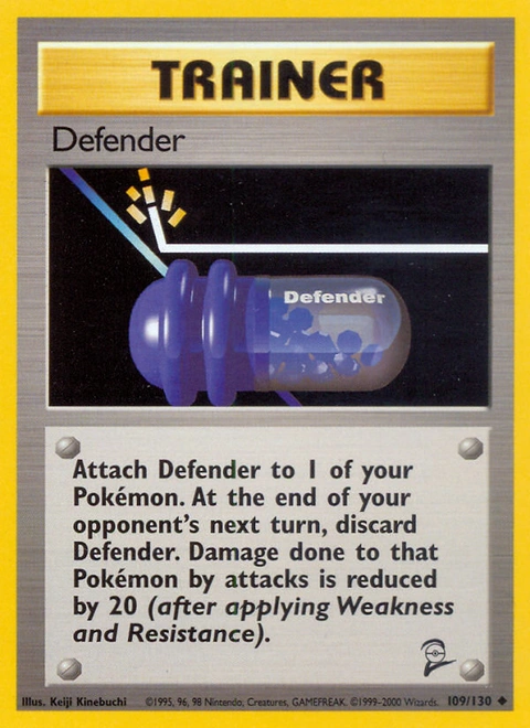 Defender Pokémon card from Base Set 2, number 109 (Unlimited print)