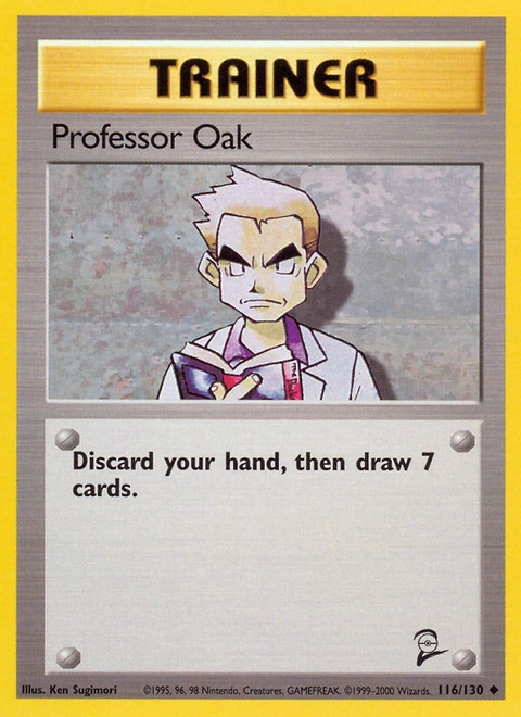 Professor Oak Pokémon card from Base Set 2, number 116 (Unlimited print)