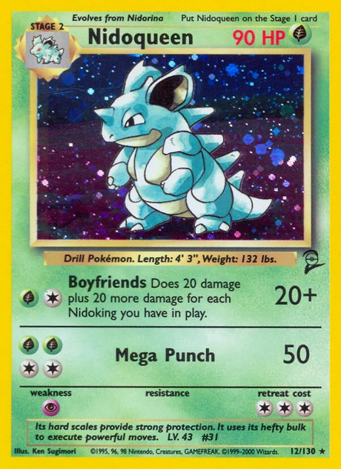 Nidoqueen Pokémon card from Base Set 2, number 12 (Unlimited print)