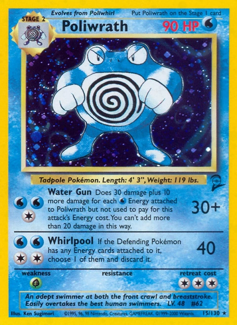 Poliwrath Pokémon card from Base Set 2, number 15 (Unlimited print)