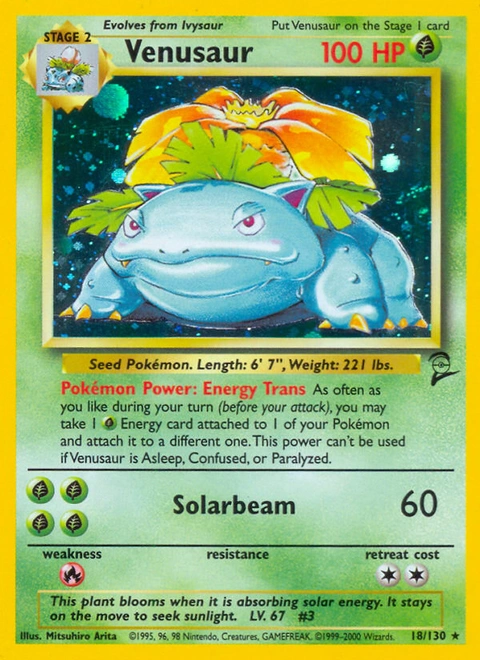 Venusaur Pokémon card from Base Set 2, number 18 (Unlimited print)