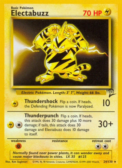Electabuzz Pokémon card from Base Set 2, number 24 (Unlimited print)