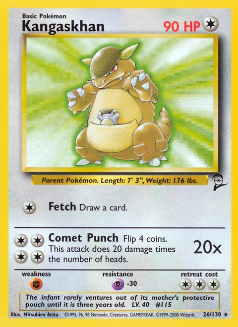 Kangaskhan Pokémon card from Base Set 2, number 26 (Unlimited print)