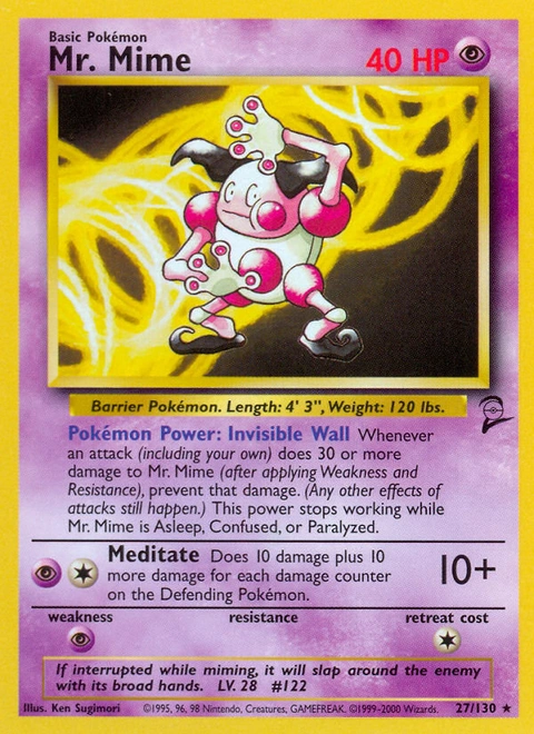 Mr. Mime Pokémon card from Base Set 2, number 27 (Unlimited print)