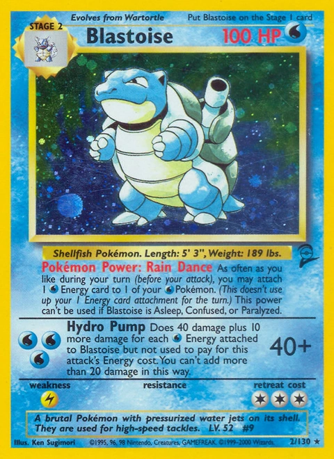 Blastoise Pokémon card from Base Set 2, number 2 (Unlimited print)