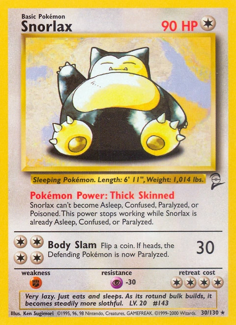 Snorlax Pokémon card from Base Set 2, number 30 (Unlimited print)