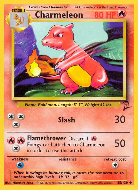 Charmeleon Pokémon card from Base Set 2, number 35 (Unlimited print)