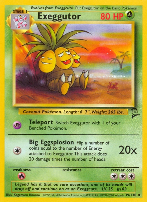 Exeggutor Pokémon card from Base Set 2, number 39 (Unlimited print)