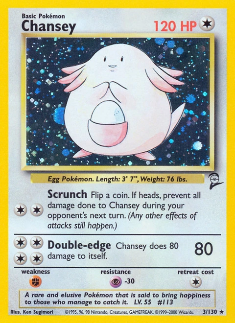 Chansey Pokémon card from Base Set 2, number 3 (Unlimited print)
