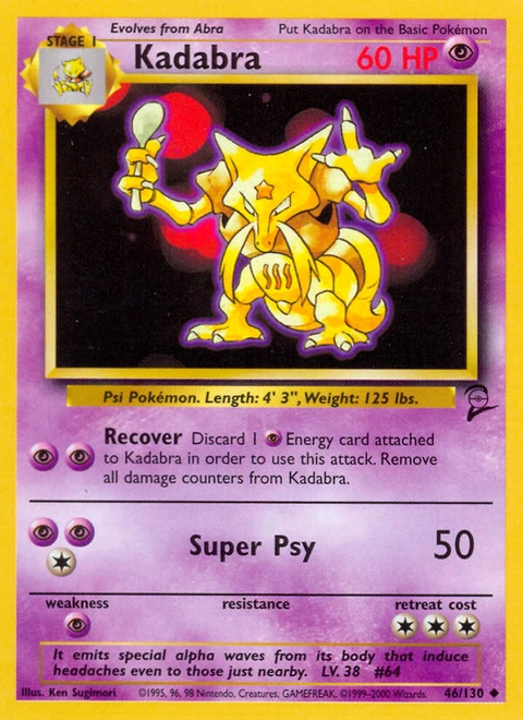 Kadabra Pokémon card from Base Set 2, number 46 (Unlimited print)