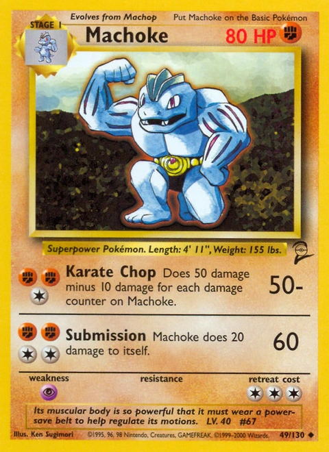 Machoke Pokémon card from Base Set 2, number 49 (Unlimited print)