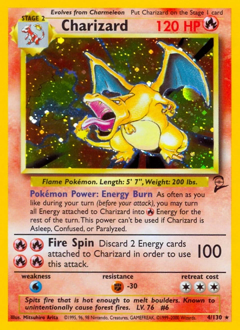 Charizard Pokémon card from Base Set 2, number 4 (Unlimited print)
