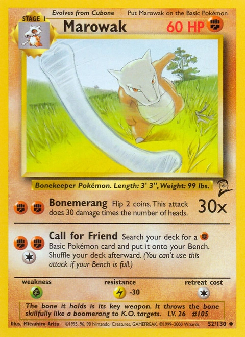 Marowak Pokémon card from Base Set 2, number 52 (Unlimited print)