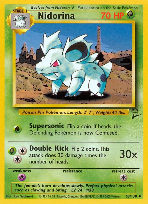 Nidorina Pokémon card from Base Set 2, number 53 (Unlimited print)