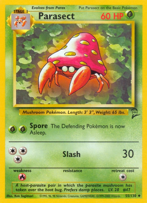 Parasect Pokémon card from Base Set 2, number 55 (Unlimited print)