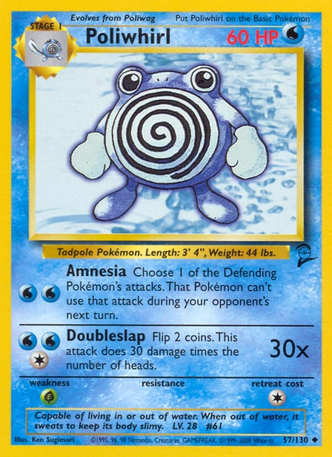 Poliwhirl Pokémon card from Base Set 2, number 57 (Unlimited print)