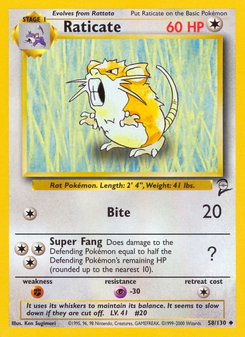 Raticate Pokémon card from Base Set 2, number 58 (Unlimited print)