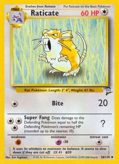 Raticate Pokémon card, number 58