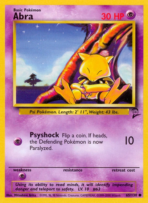 Abra Pokémon card from Base Set 2, number 65 (Unlimited print)