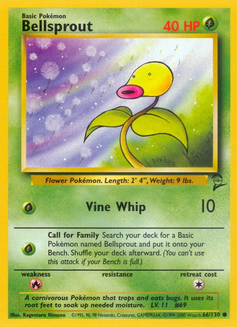 Bellsprout Pokémon card from Base Set 2, number 66 (Unlimited print)