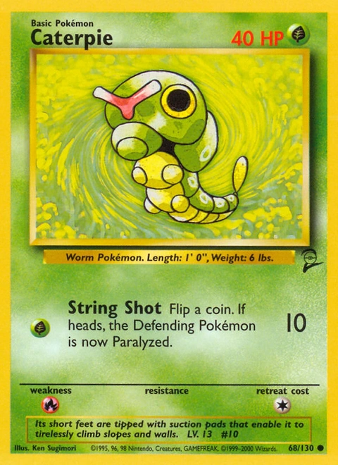 Caterpie Pokémon card from Base Set 2, number 68 (Unlimited print)