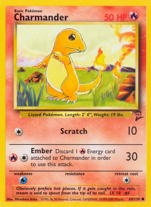 Charmander Pokémon card from Base Set 2, number 69 (Unlimited print)