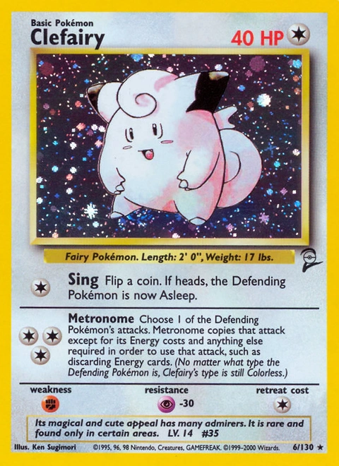 Clefairy Pokémon card from Base Set 2, number 6 (Unlimited print)