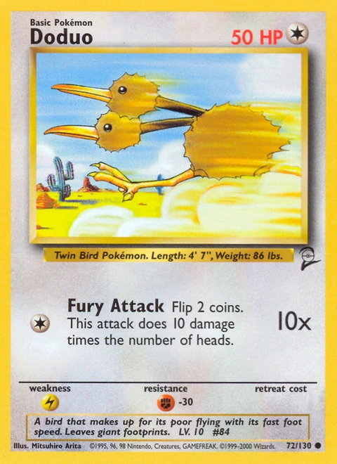 Doduo Pokémon card from Base Set 2, number 72 (Unlimited print)
