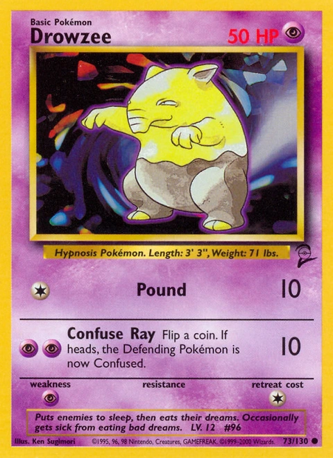Drowzee Pokémon card from Base Set 2, number 73 (Unlimited print)