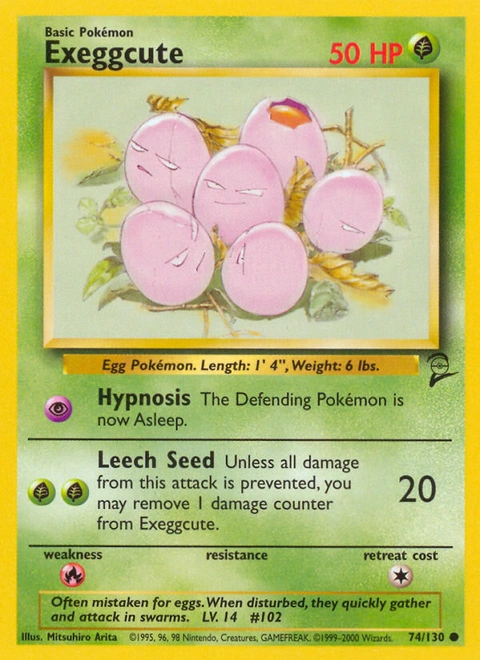 Exeggcute Pokémon card from Base Set 2, number 74 (Unlimited print)