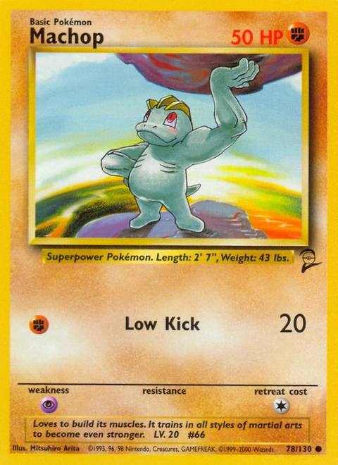 Machop Pokémon card from Base Set 2, number 78 (Unlimited print)
