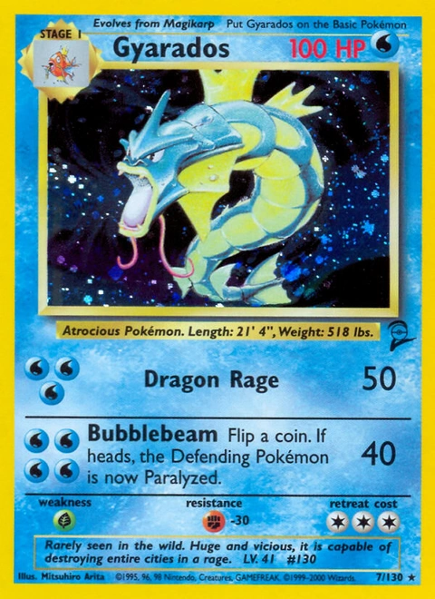 Gyarados Pokémon card from Base Set 2, number 7 (Unlimited print)